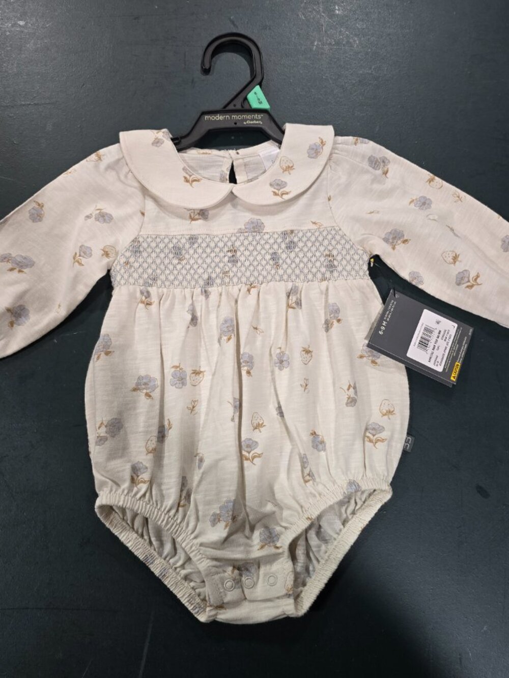 NWT Modern Moments by Gerber Floral Smocked Bubble Romper 6-9 M Peter Pan Collar